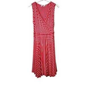 MAX STUDIO Sleeveless Summer Dress in Coral Pink with White Stripes Size Large